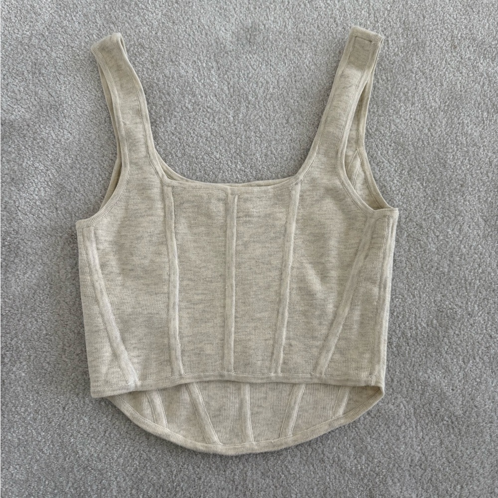 Aritzia Wilfred Cropped Corset Tank Top Heathered Oatmeal Cream Size S - Picture 4 of 5